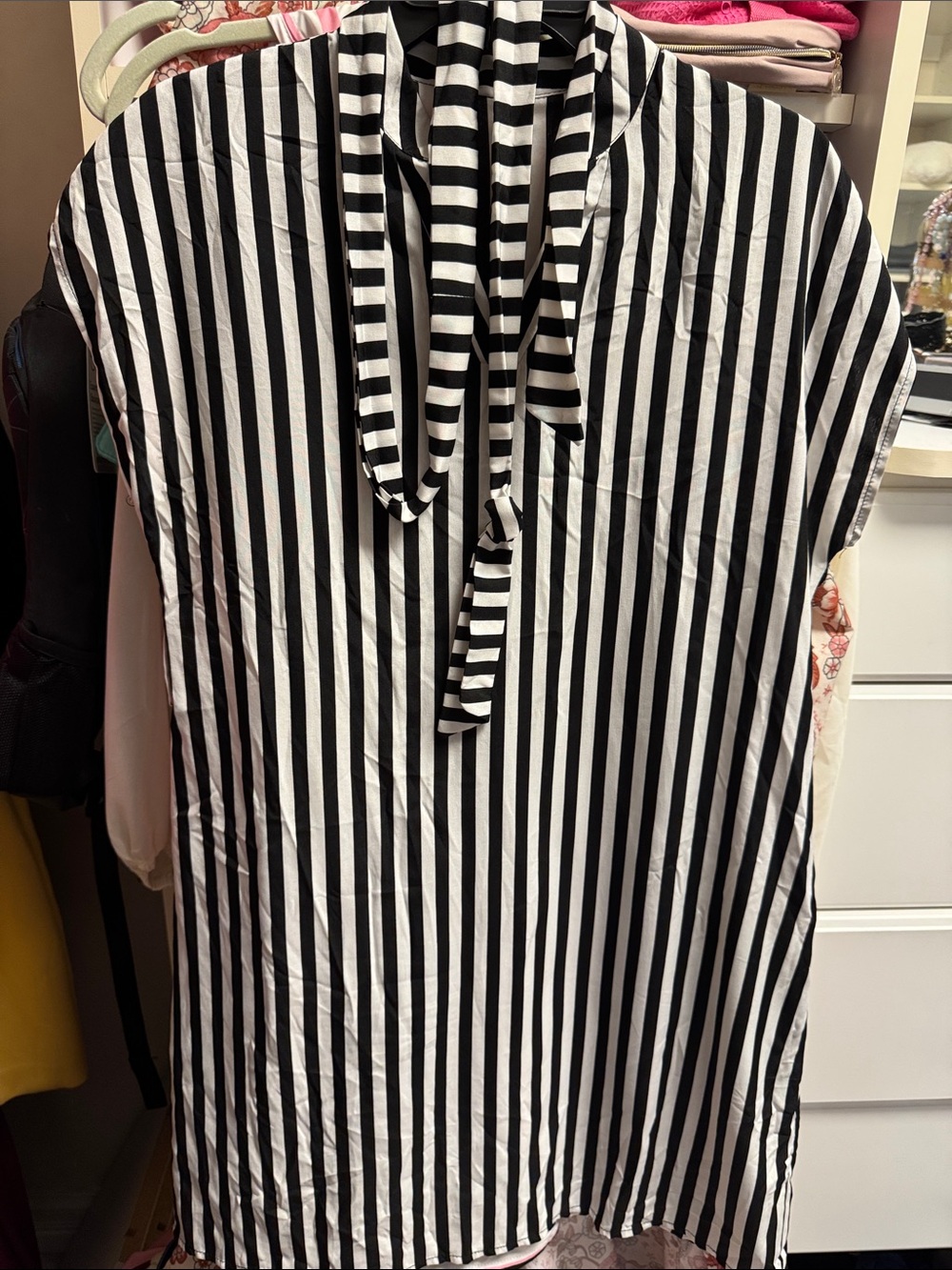 NWOT beetle juice vibes? black and white striped tie waist dress